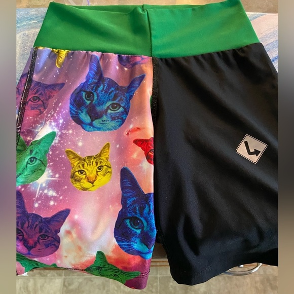 🐈‍⬛CoolFeline Or🙀BADDKittyVibes Pre-Loved Stretchy Shorts Sz-M/L Kids or XS Jrs. - Picture 1 of 16